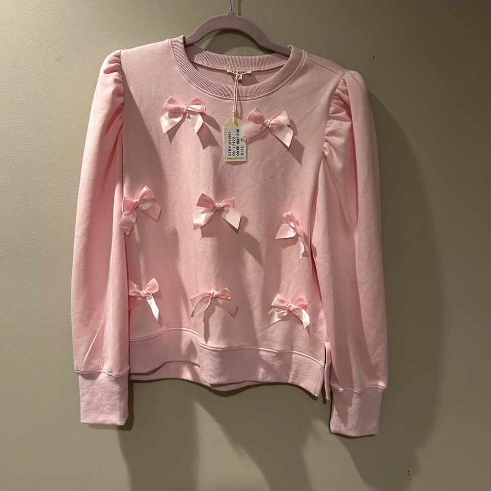 NWT JODIFIL (boutique brand) Pink Bow-Embellished Sweatshirt
